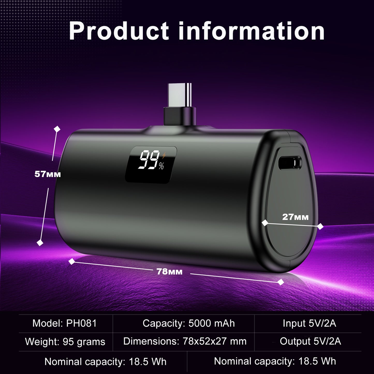 Powerbank 5000mAh, mini portable charger, small external battery, lightweight and beautiful, compatible with iPhone 15/15 Pro, Samsung Galaxy A25, Xiaomi Note