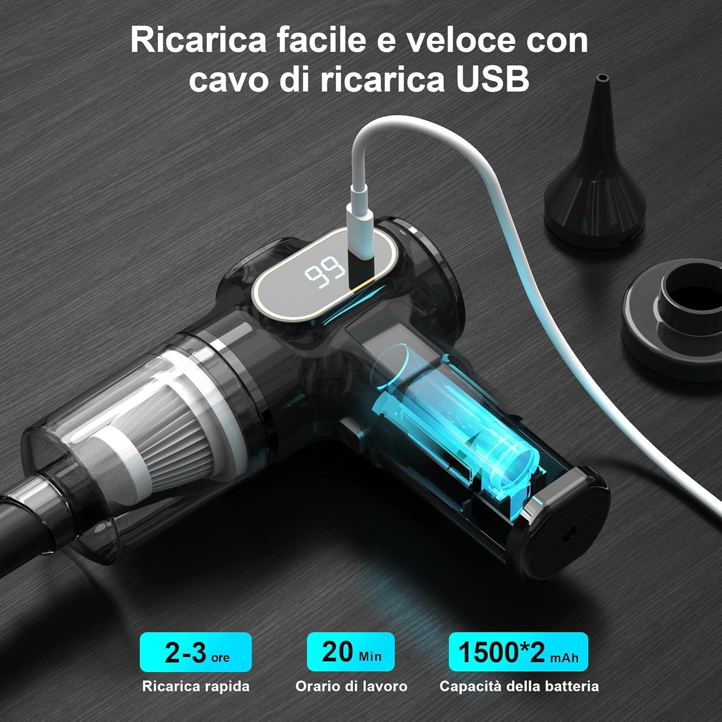 Ginarelo Handheld Cordless Car Vacuum Cleaner - 15000Pa Small Hand Held Vacuums Cleaners Strong Suction Powerful Portable Wireless Lightweight Mini Long Runtime Hand-held Vaccum USB Vacum Blower