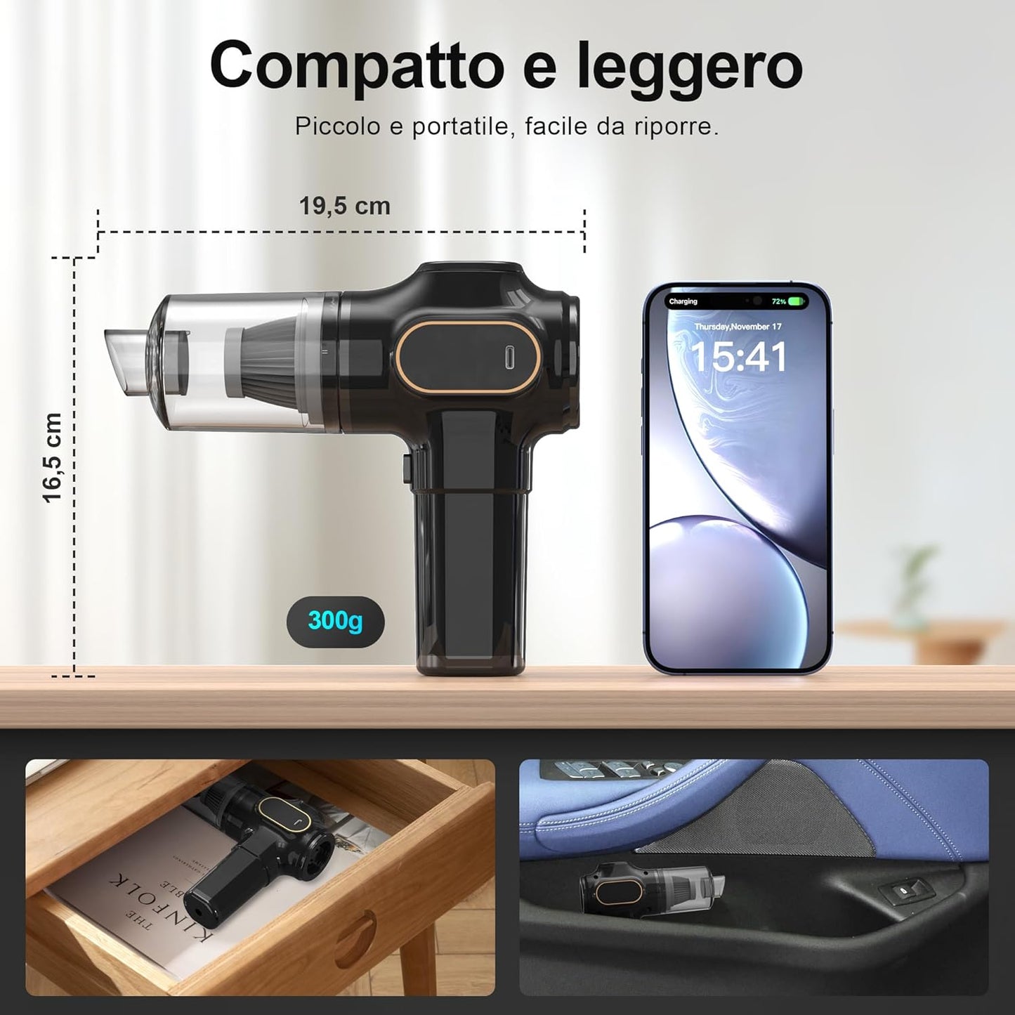 Ginarelo Handheld Cordless Car Vacuum Cleaner - 15000Pa Small Hand Held Vacuums Cleaners Strong Suction Powerful Portable Wireless Lightweight Mini Long Runtime Hand-held Vaccum USB Vacum Blower
