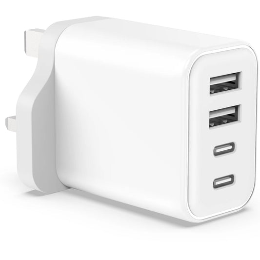 40W USB C Charger Plug for iPhone 15 14 13 12 11 Pro Max SE XS XR 8 Plus, Pad, Galaxy, Tablet, 4-Port Fast Multi UK USBC Charging Adaptor Type C PD Power Wall Adapter