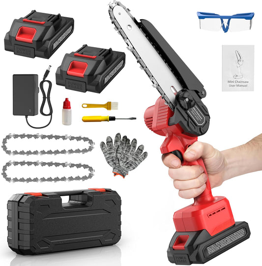 Cordless Mini Chainsaw Battery Small - Chainsaws Chain Saws Handheld Lightweight Outdoor Power Tools for Cutting Trees Pruning Branch Cutter 6 Inch 2 Batteries with Charger Rotorazer